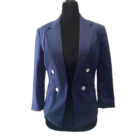 Ricki’s Blazer Slim Fit Cropped Ponte Knit Open Front 3/4 Sleeves Blue Size XS - Picture 1 of 16
